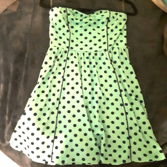 Green and Navy Strapless Polka Dot Dress - Picture 2 of 2